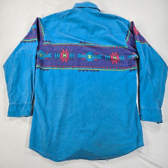 Vintage Roper Turquoise Blue Aztec Long Sleeve Button Up Shirt Men's‎ Size XL - Picture 7 of 7